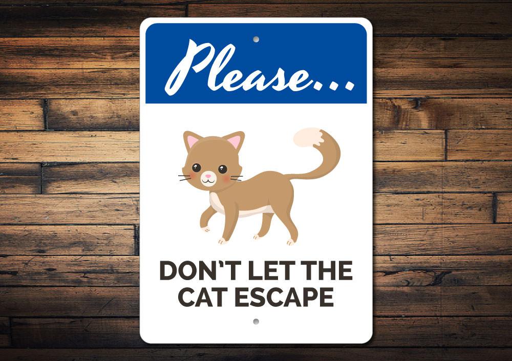 A decorative Cat Warning Sign made of high-quality aluminum, featuring a playful design that warns of feline presence, suitable for indoor and outdoor use.