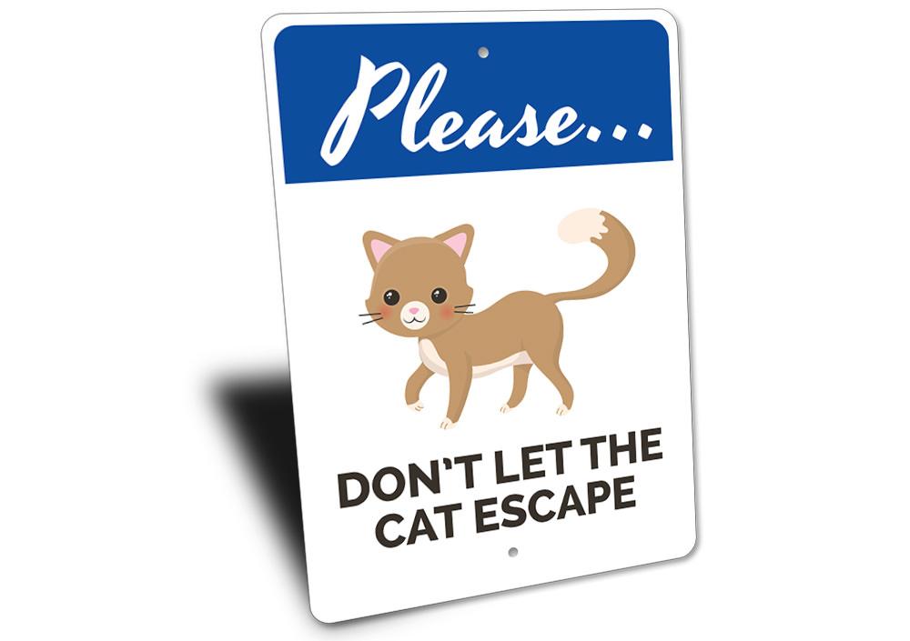 A decorative Cat Warning Sign made of high-quality aluminum, featuring a playful design that warns of feline presence, suitable for indoor and outdoor use.