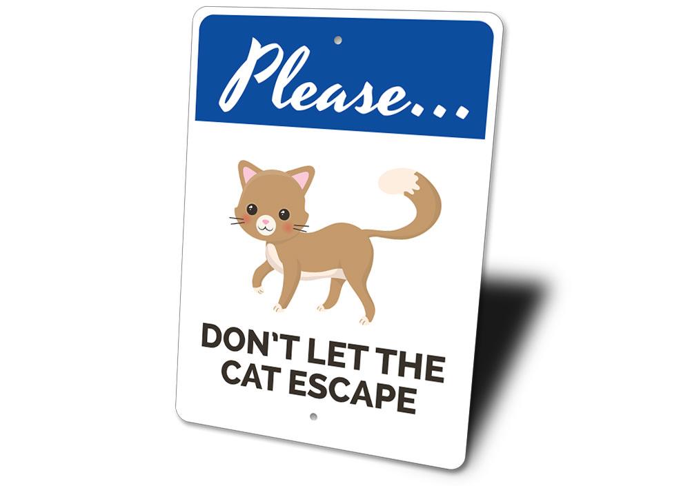 A decorative Cat Warning Sign made of high-quality aluminum, featuring a playful design that warns of feline presence, suitable for indoor and outdoor use.