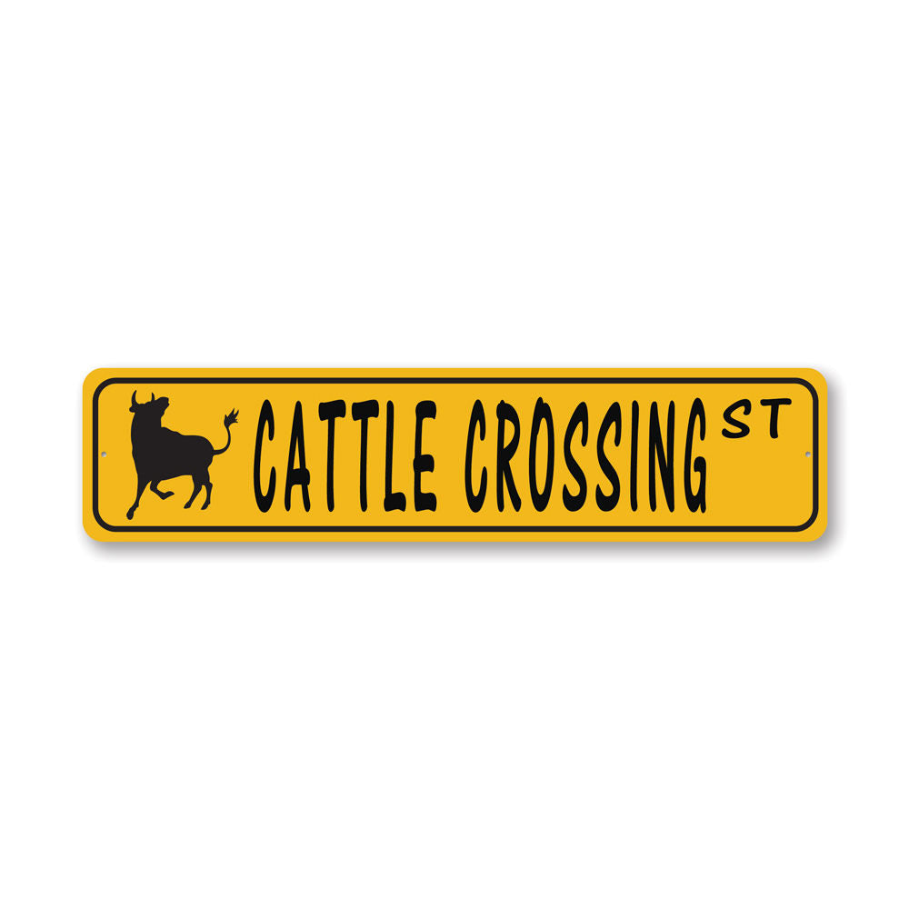 Cattle Crossing Street Sign made of durable aluminum, featuring a classic design suitable for indoor and outdoor decor.