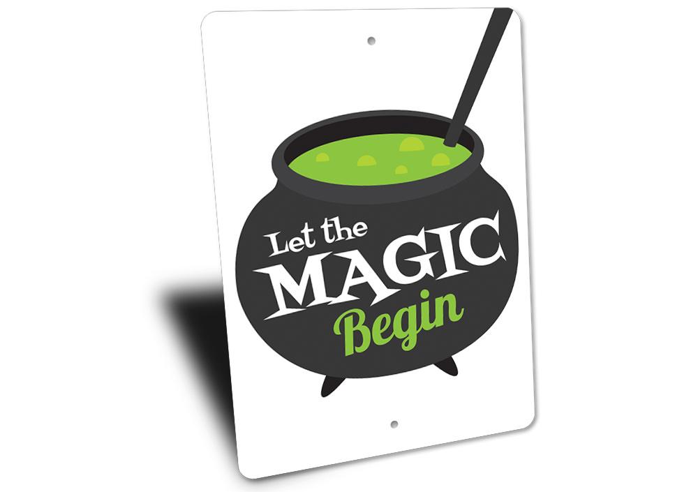 A decorative Cauldron Sign for Halloween, featuring spooky designs and customizable text, made from high-quality aluminum.