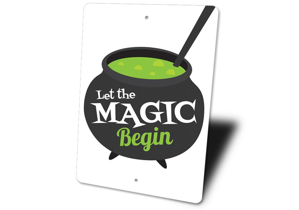 A decorative Cauldron Sign for Halloween, featuring spooky designs and customizable text, made from high-quality aluminum.