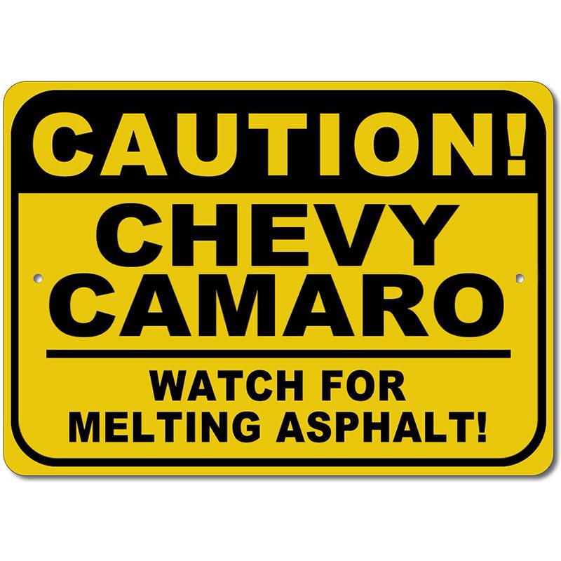 Caution Car Sign made of high-quality aluminum, featuring customizable text and pre-drilled holes for easy mounting.