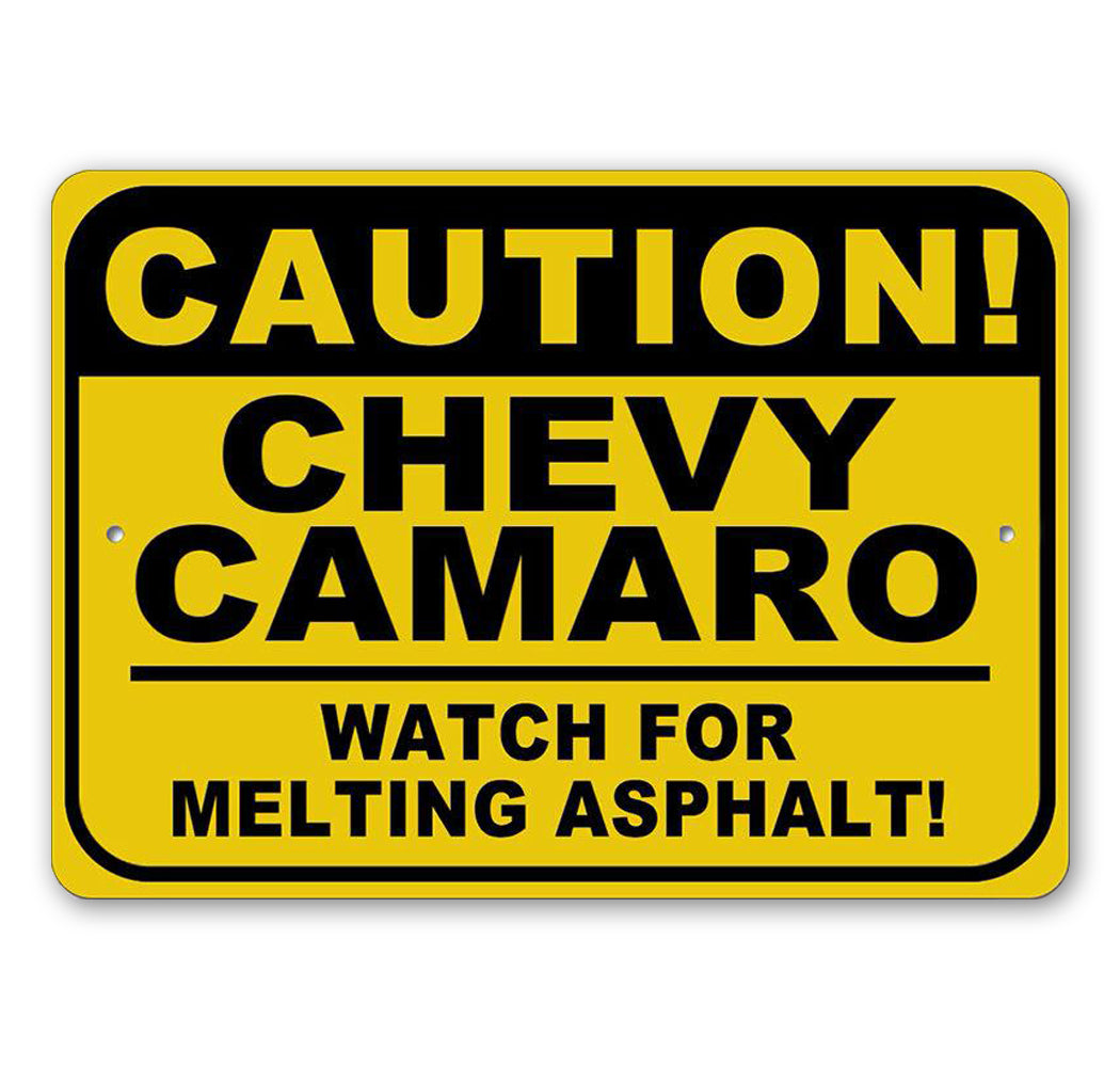 Caution Car Sign made of high-quality aluminum, featuring customizable text and pre-drilled holes for easy mounting.