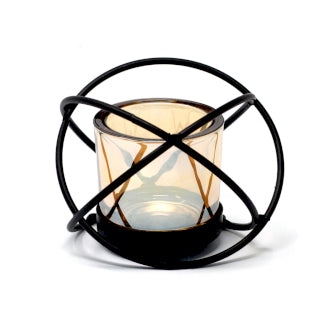 Elegant Centrepiece Iron Votive Candle Holder with a single glass cup, showcasing its stylish design and compact size.