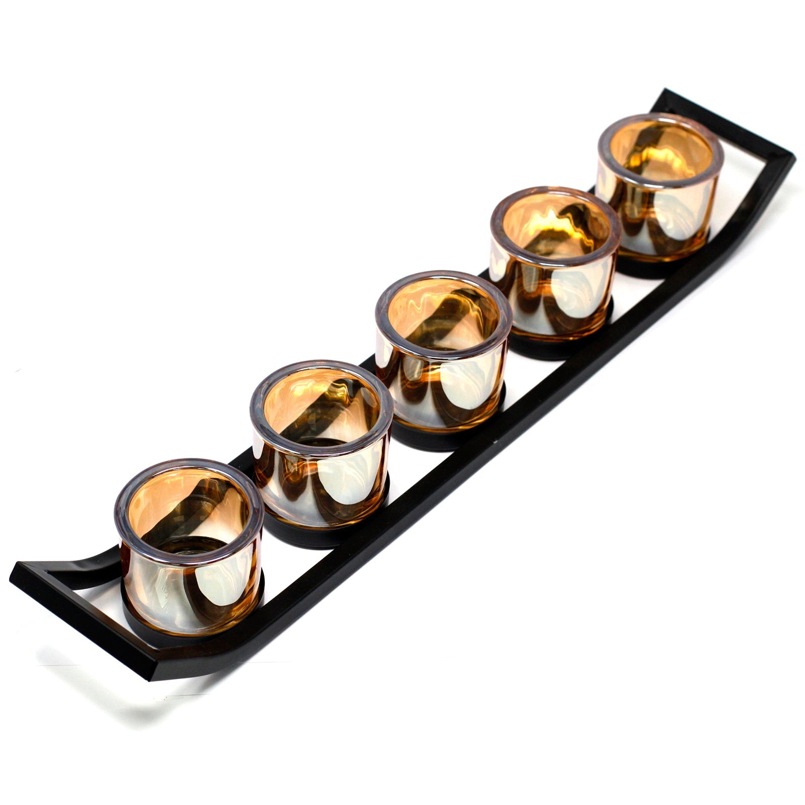 Centrepiece Iron Votive Candle Holder with five glass cups, elegantly designed for home decor.