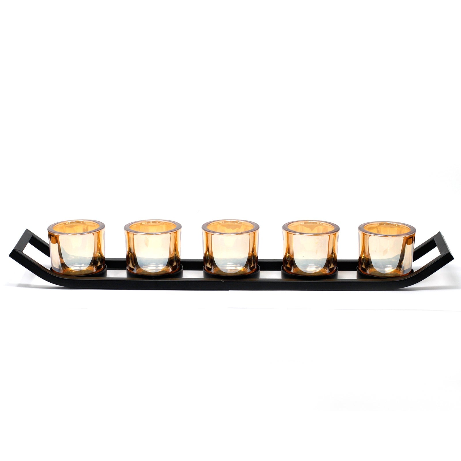 Centrepiece Iron Votive Candle Holder with five glass cups, elegantly designed for home decor.