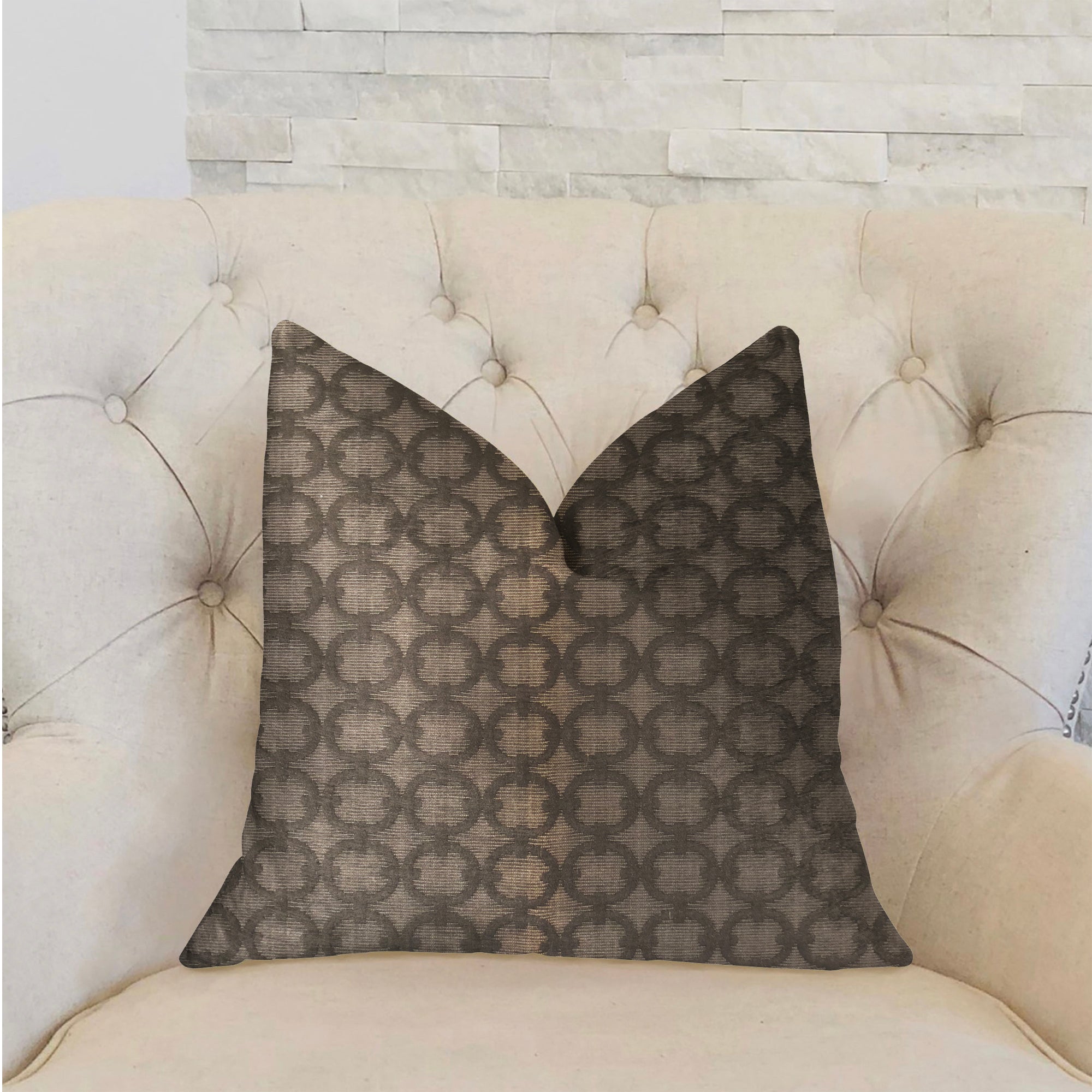 Cercles Dark Brown Luxury Throw Pillow with geometric pattern and invisible zipper, handmade in the USA.