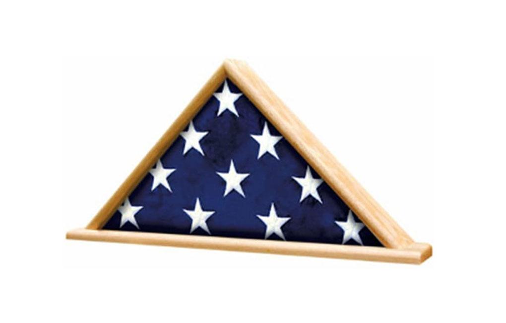 Ceremonial Flag Display Triangle case made of oak, showcasing a folded flag inside, with a rich wood finish and elegant design.