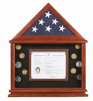 Elegant certificate holder for 3x5 flags with real glass panels and black felt background.