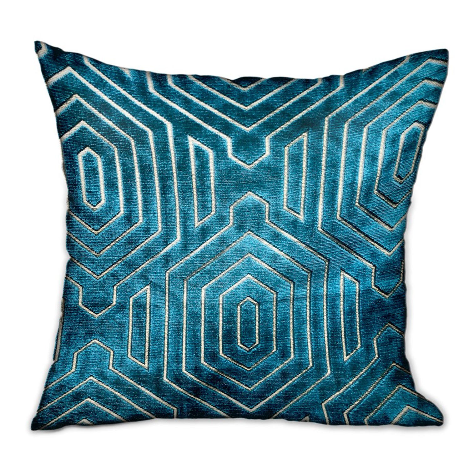 Cerulean blue geometric luxury throw pillow with handcrafted fabric and invisible zipper, showcasing a modern design.