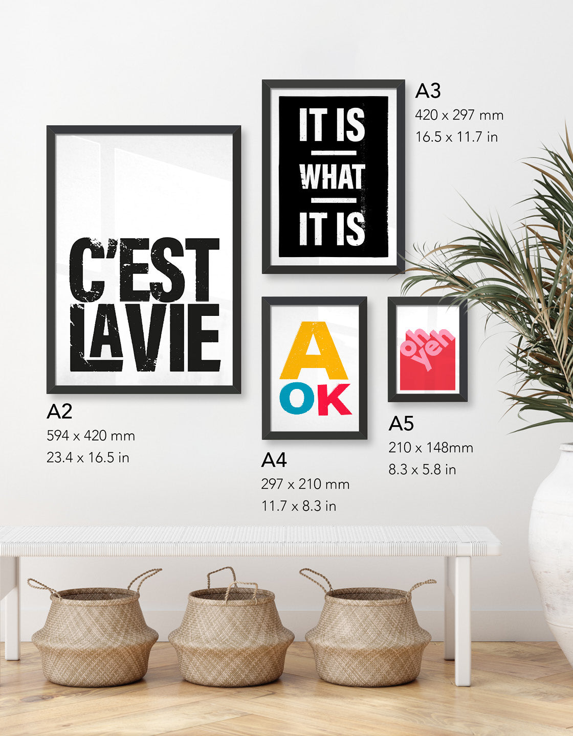 A stylish 'C'est la vie' print showcasing elegant typography, perfect for home decor.