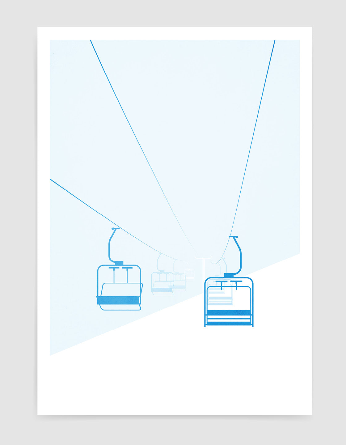 Vintage ski travel print featuring a chairlift in a snowy landscape, perfect for home decor.