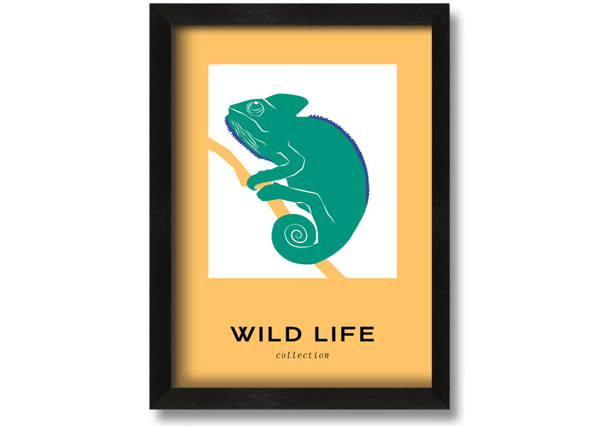 Chameleon Charm framed print showcasing vibrant colors and intricate details, ready to hang.