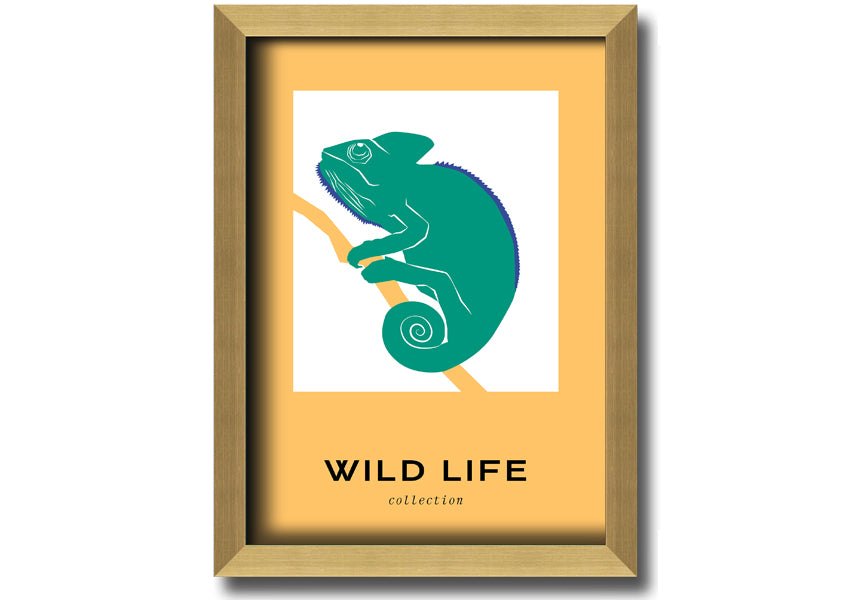 Chameleon Charm framed print showcasing vibrant colors and intricate details, ready to hang.