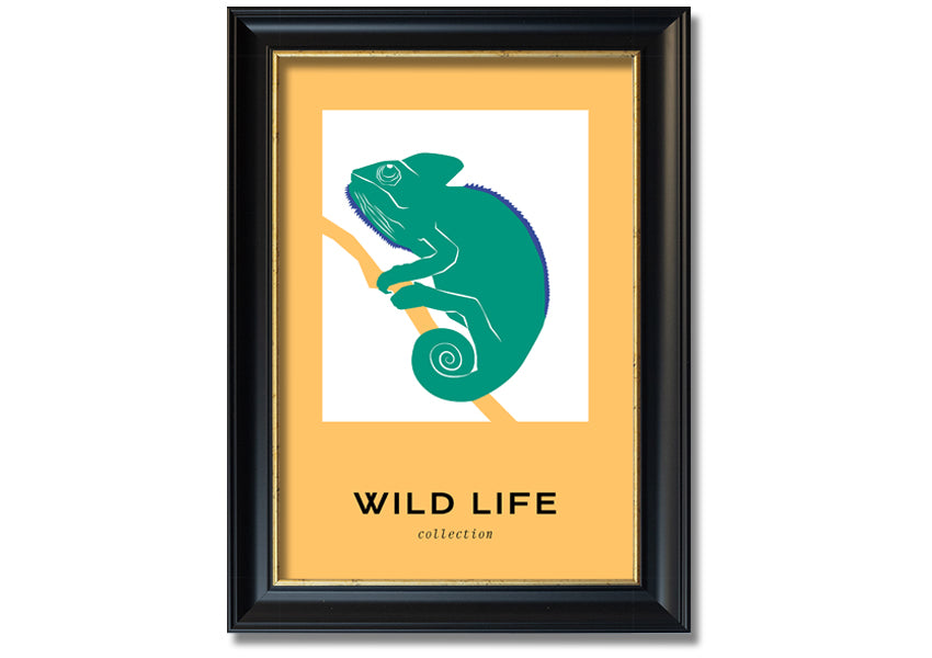 Chameleon Charm framed print showcasing vibrant colors and intricate details, ready to hang.