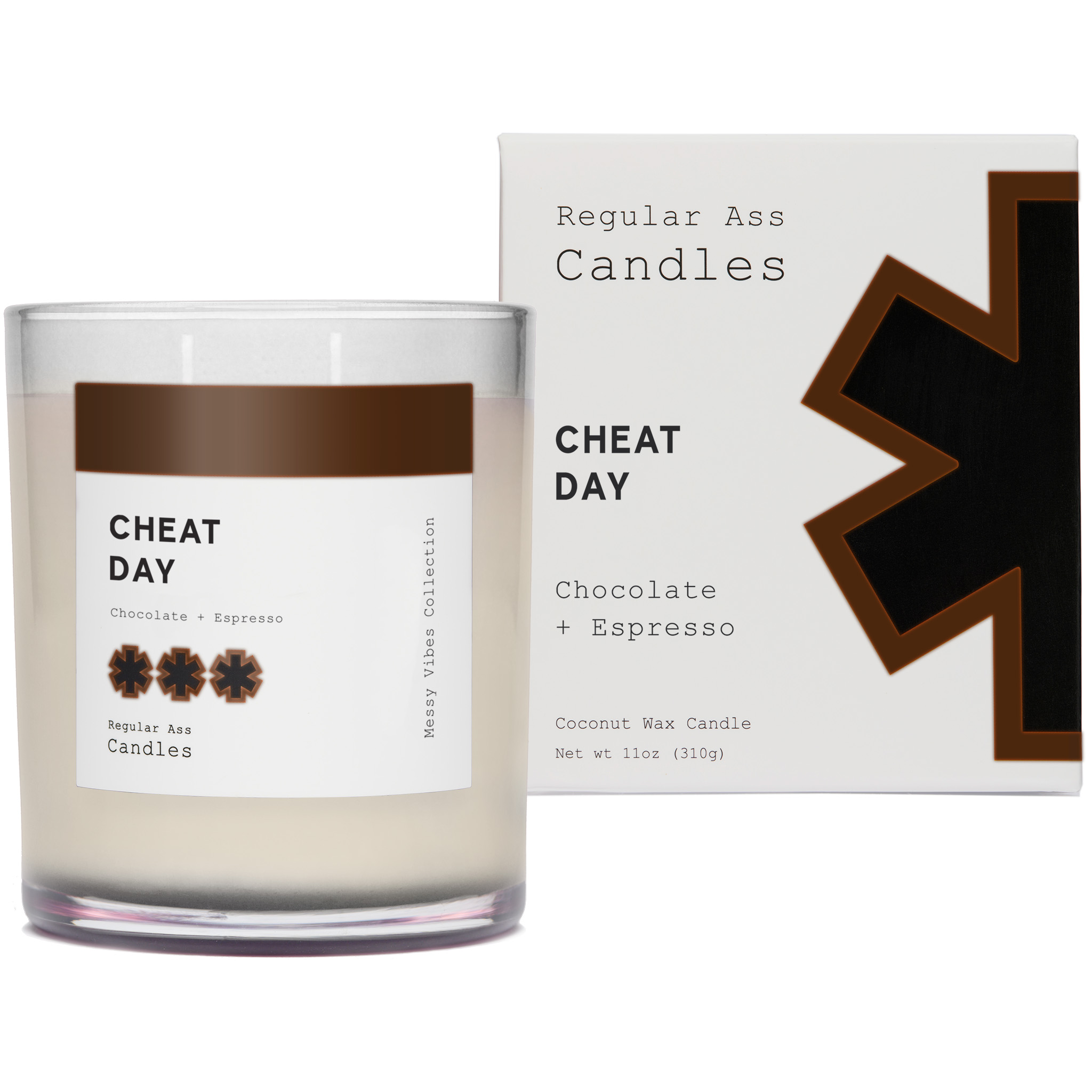 Cheat Day Chocolate + Espresso 11oz Candle in a stylish jar, showcasing its rich aroma and eco-friendly design.