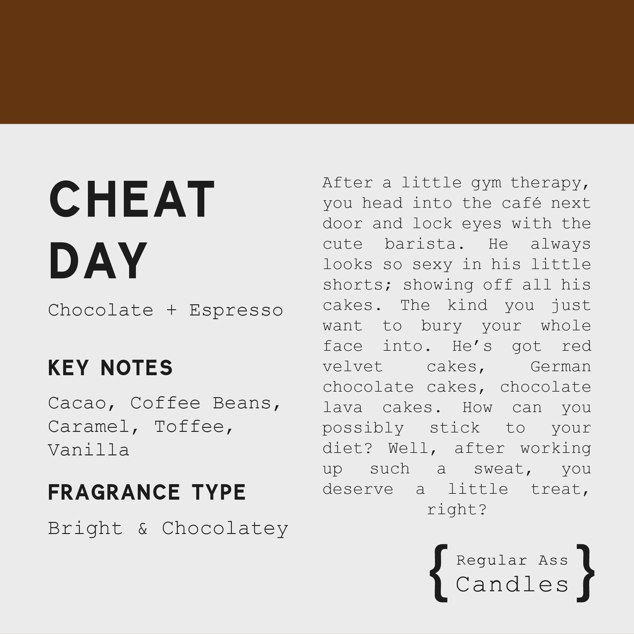 Cheat Day Chocolate + Espresso 11oz Candle in a stylish jar, showcasing its rich aroma and eco-friendly design.