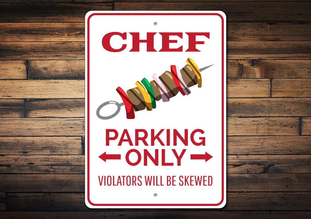 Chef Parking Only Sign made of durable aluminum, featuring a stylish design for reserved parking.