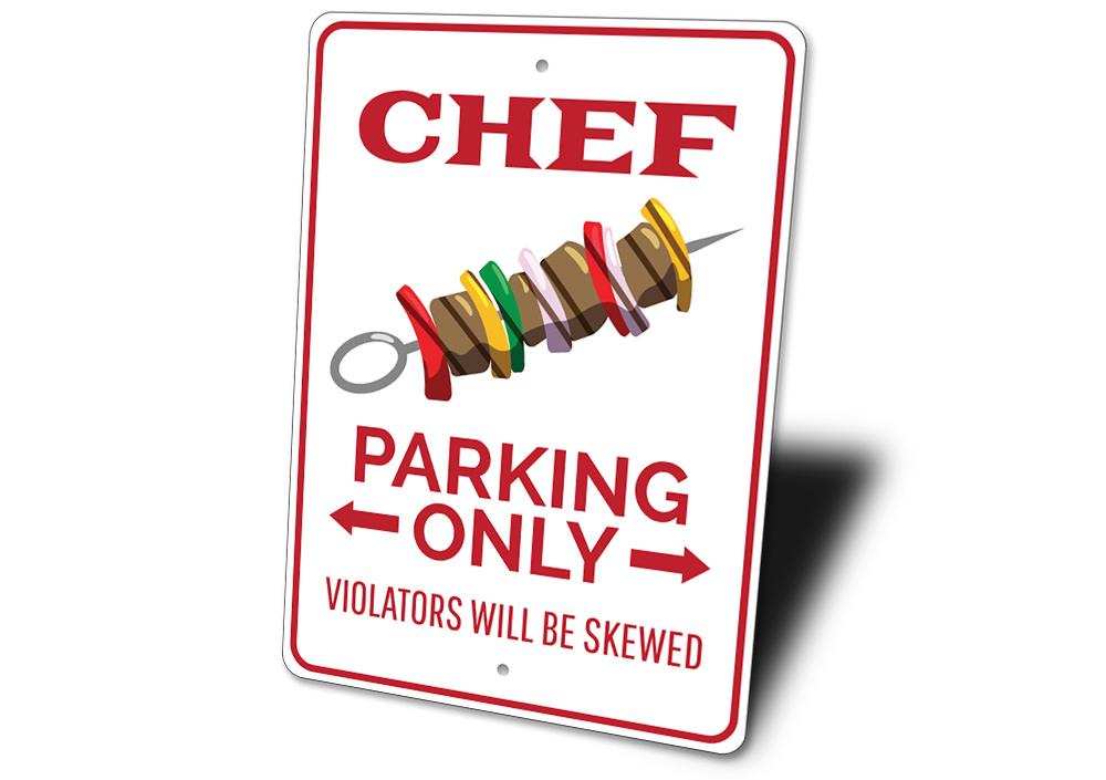 Chef Parking Only Sign made of durable aluminum, featuring a stylish design for reserved parking.