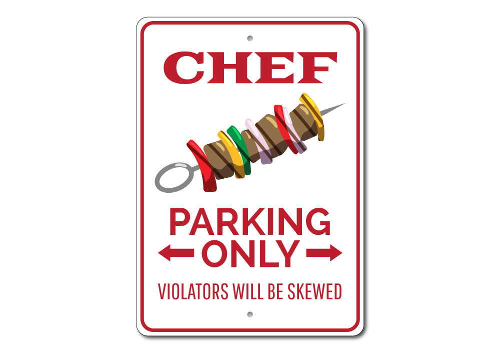 Chef Parking Only Sign made of durable aluminum, featuring a stylish design for reserved parking.