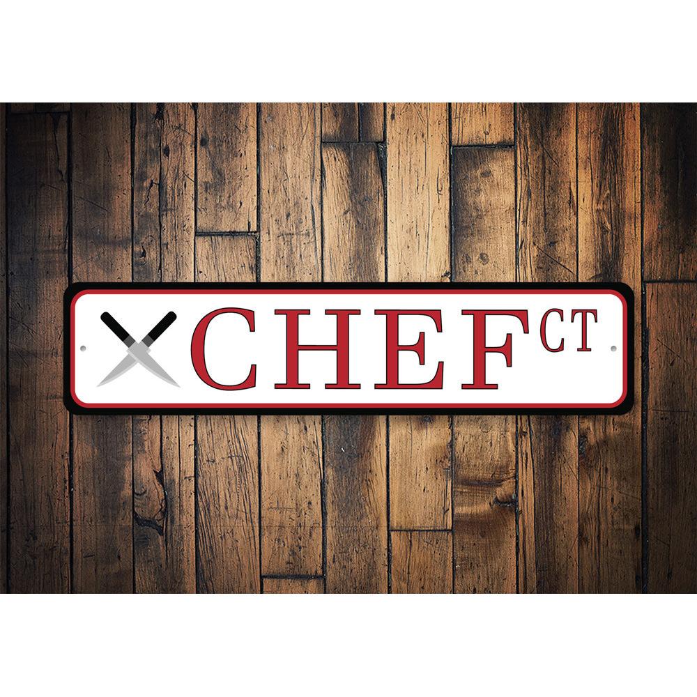 Chef Street Sign made of quality aluminum, featuring a stylish design perfect for kitchen decor.