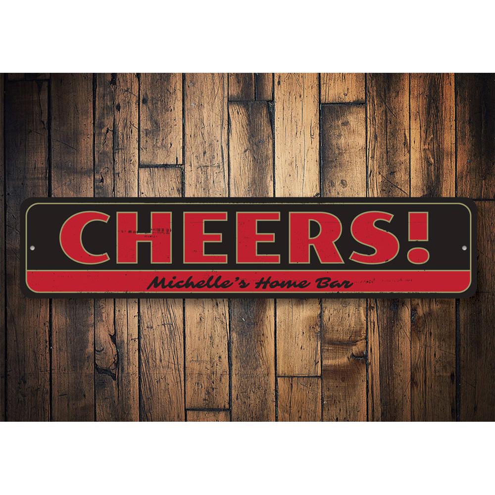 A customizable Cheers Sign made of high-quality aluminum, featuring a vibrant design suitable for home decor.