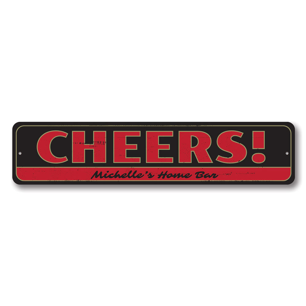 A customizable Cheers Sign made of high-quality aluminum, featuring a vibrant design suitable for home decor.