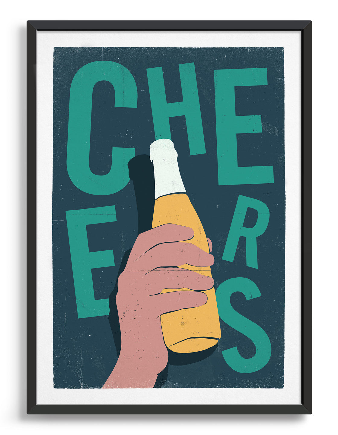 A vibrant Cheers beer poster designed for home bar decor, featuring colorful graphics and a fun theme.