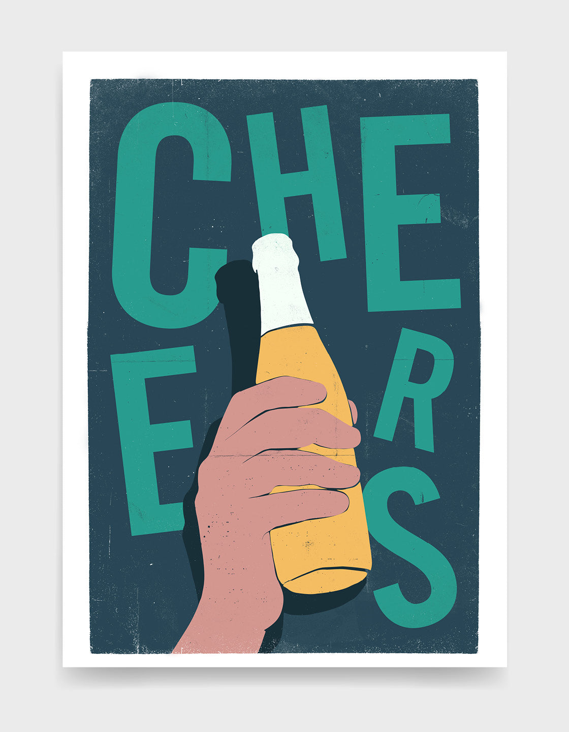 A vibrant Cheers beer poster designed for home bar decor, featuring colorful graphics and a fun theme.