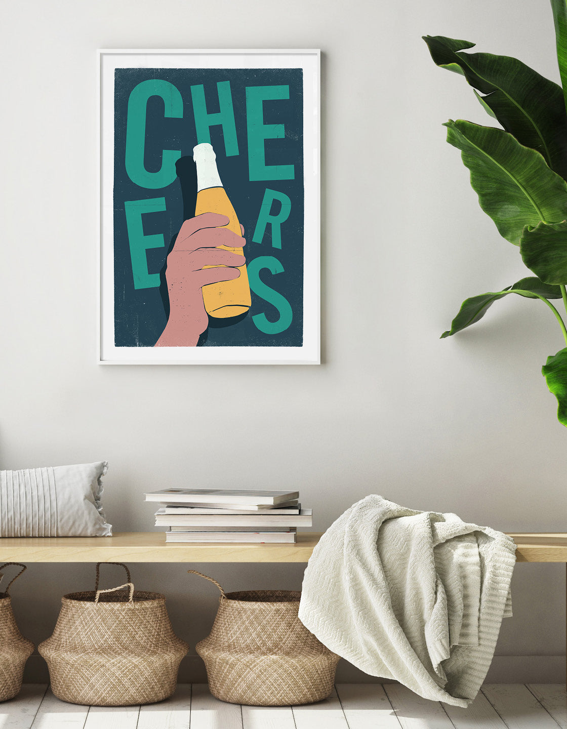 A vibrant Cheers beer poster designed for home bar decor, featuring colorful graphics and a fun theme.