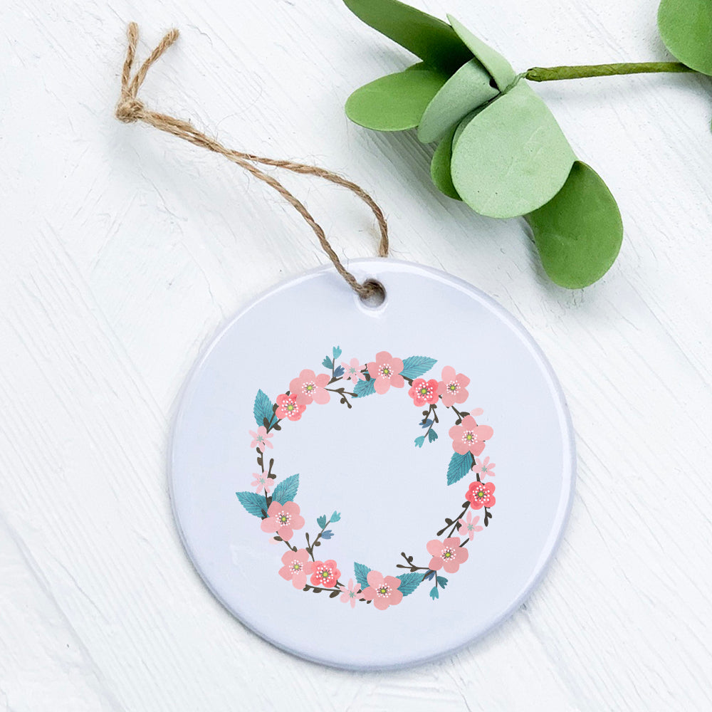 Cherry Blossom Wreath ornament made of high-quality porcelain with vibrant floral design.