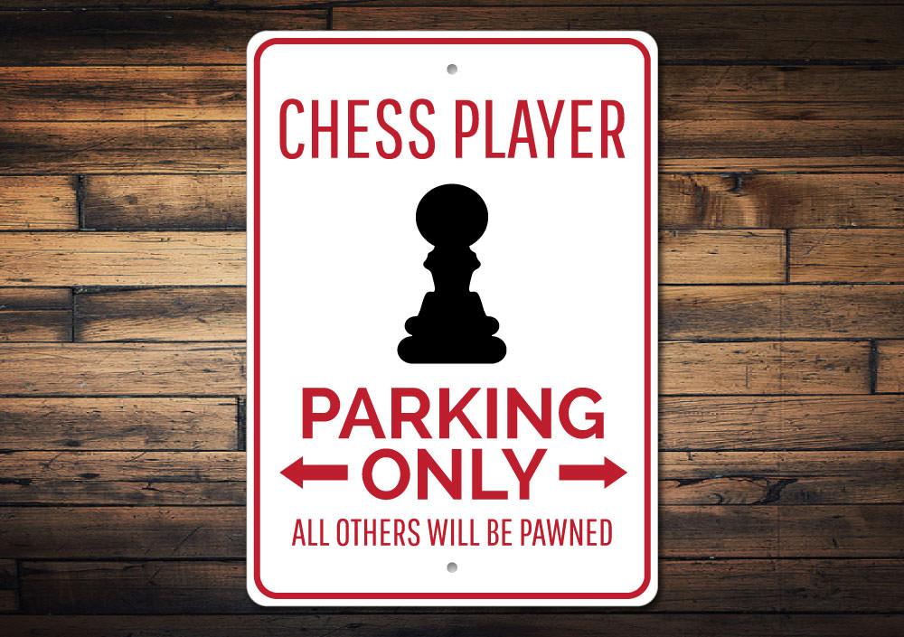 A colorful Chess Parking Sign made of durable aluminum, featuring a unique design for reserved parking.