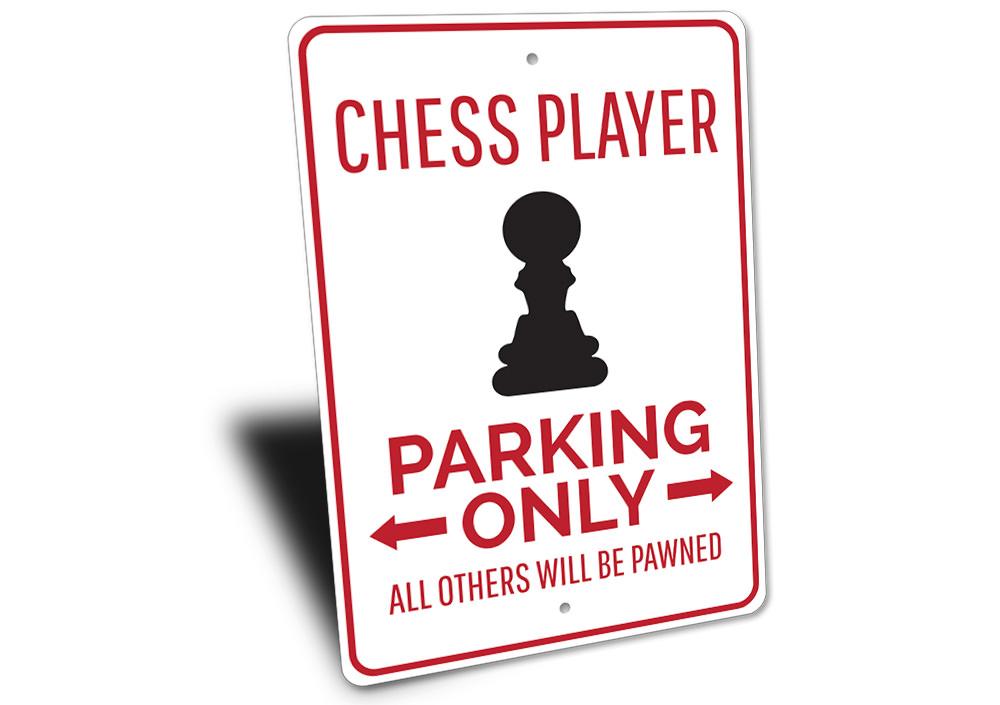 A colorful Chess Parking Sign made of durable aluminum, featuring a unique design for reserved parking.