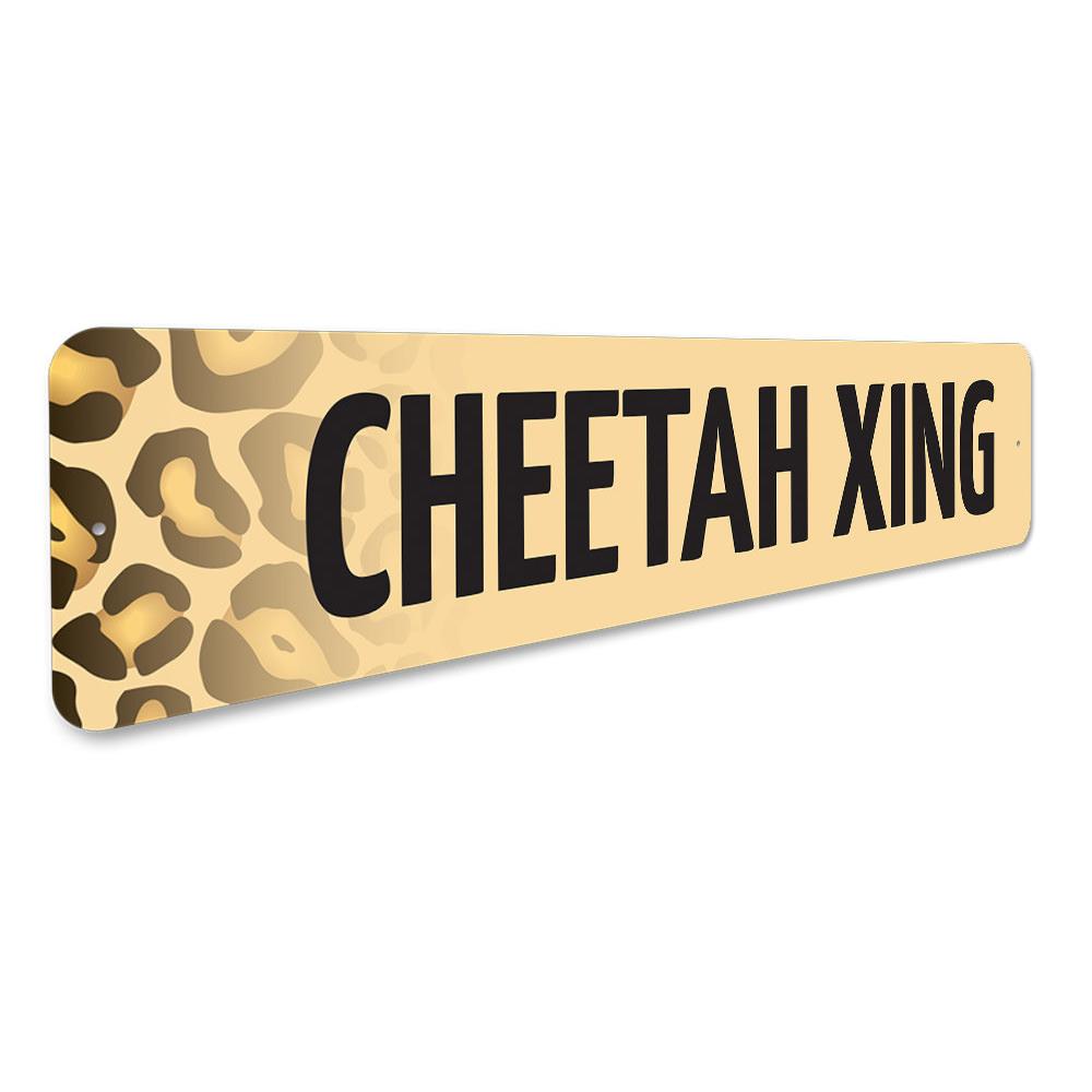 Cheetah Crossing Sign made of durable aluminum, featuring a vibrant design perfect for wall decor.