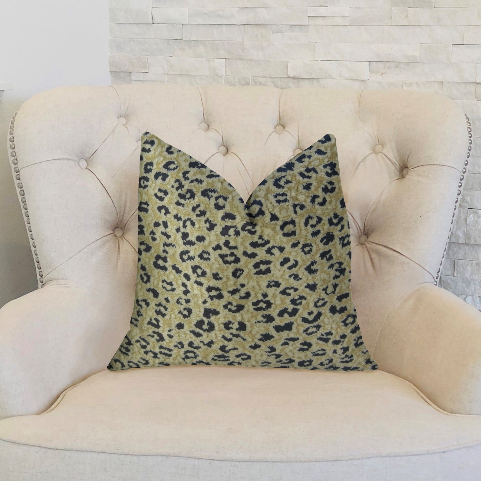 Cheetah Spots Cream and Black Handmade Luxury Pillow showcasing elegant animal motif and double-sided design.