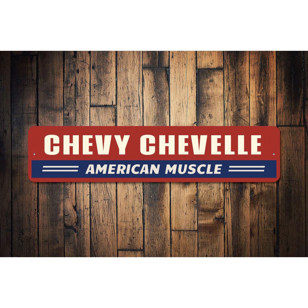 Custom Chevelle sign made of high-quality aluminum, perfect for garages and man caves, featuring pre-drilled holes for easy mounting.