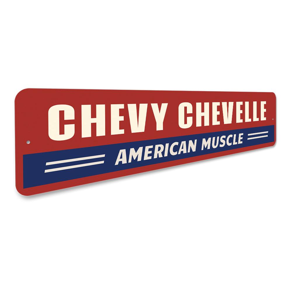 Custom Chevelle sign made of high-quality aluminum, perfect for garages and man caves, featuring pre-drilled holes for easy mounting.