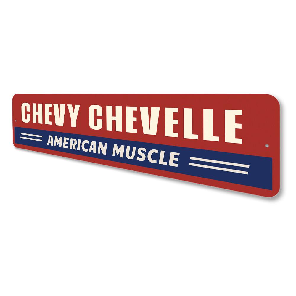 Custom Chevelle sign made of high-quality aluminum, perfect for garages and man caves, featuring pre-drilled holes for easy mounting.