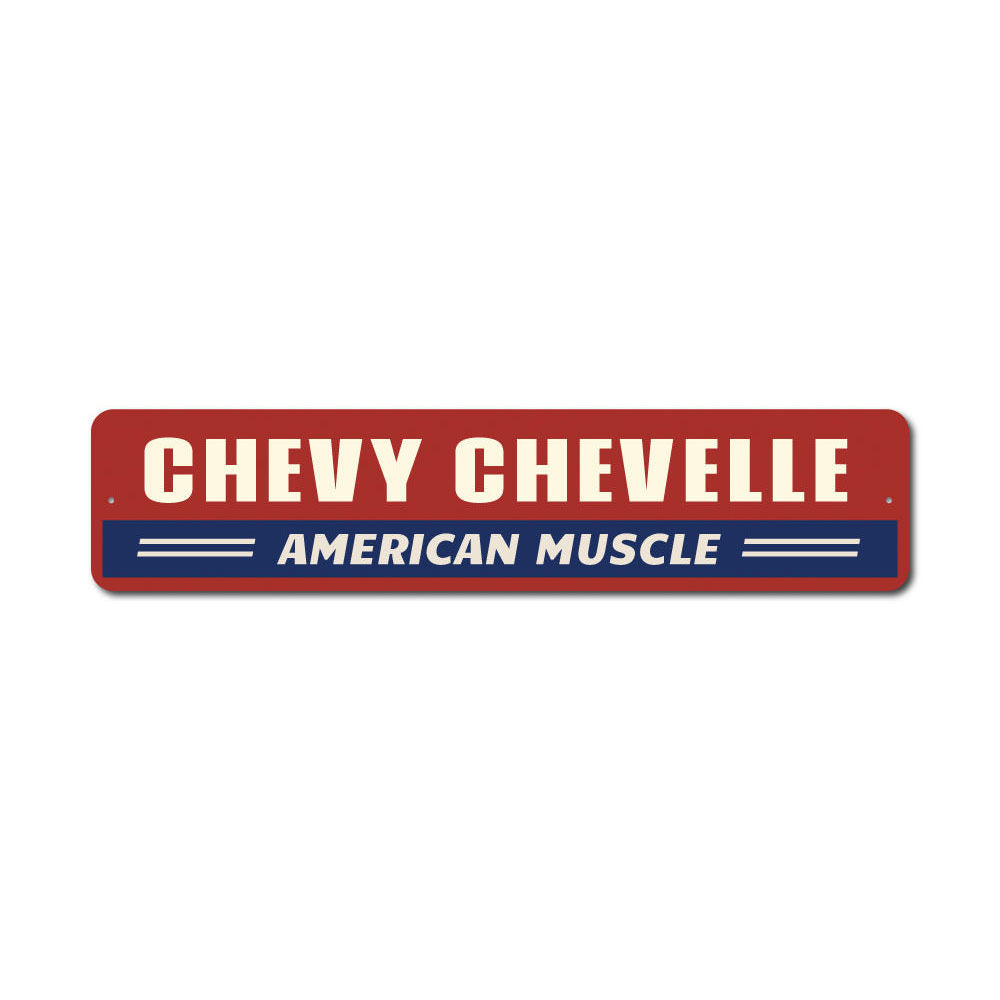 Custom Chevelle sign made of high-quality aluminum, perfect for garages and man caves, featuring pre-drilled holes for easy mounting.