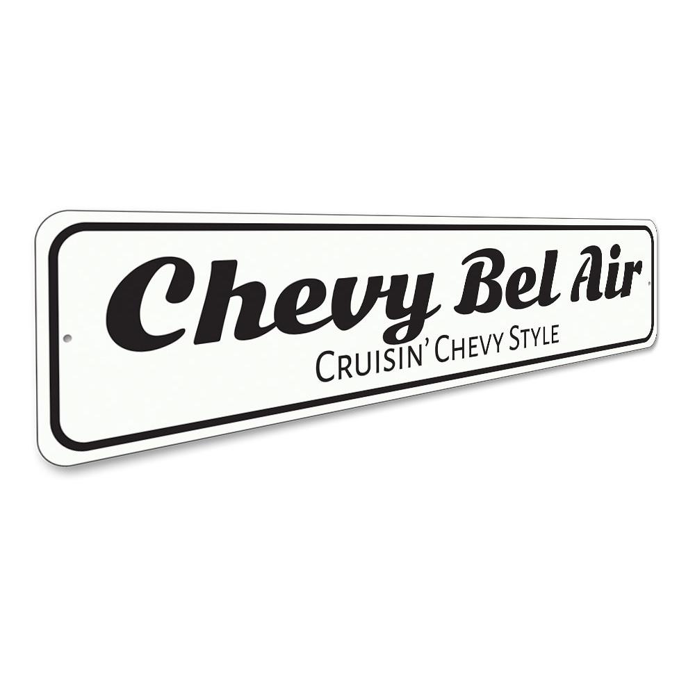 Customizable Chevy Bel Air sign made from high-quality aluminum, perfect for garages and man caves.