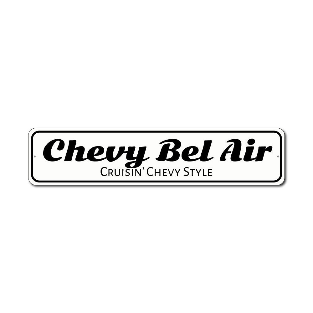 Customizable Chevy Bel Air sign made from high-quality aluminum, perfect for garages and man caves.