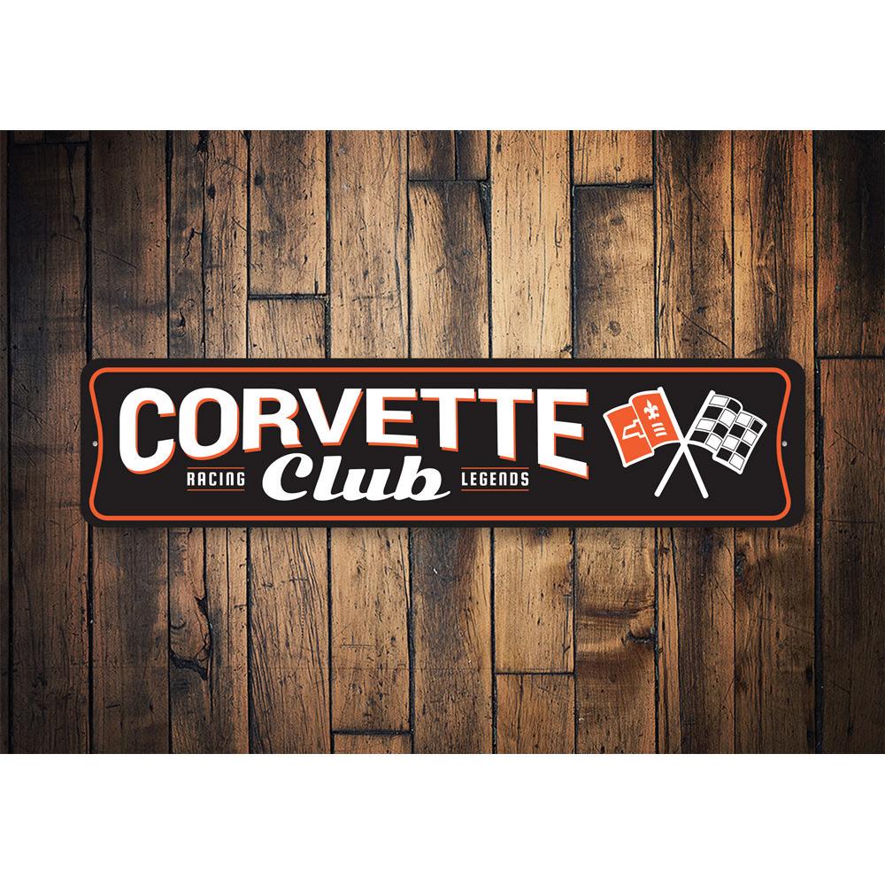 Chevy Corvette Club Sign made of high-quality aluminum, featuring vibrant colors and a sleek design, perfect for car enthusiasts.