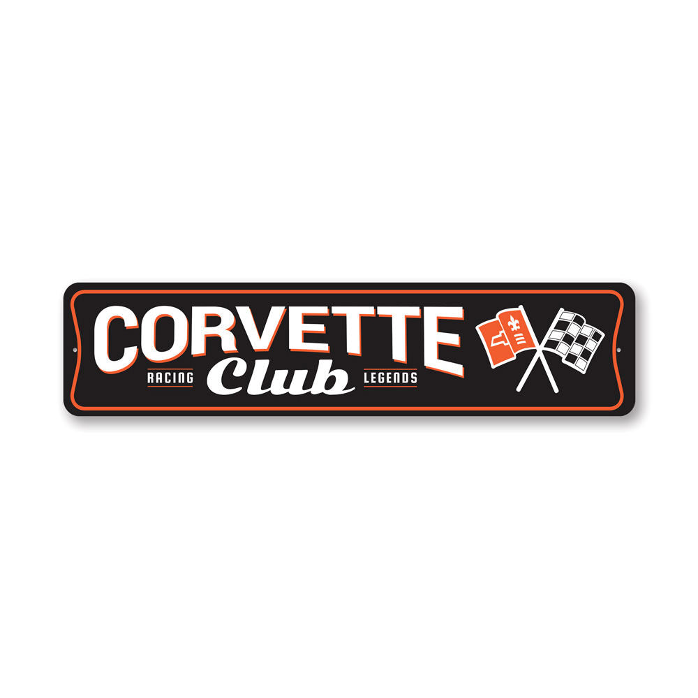 Chevy Corvette Club Sign made of high-quality aluminum, featuring vibrant colors and a sleek design, perfect for car enthusiasts.