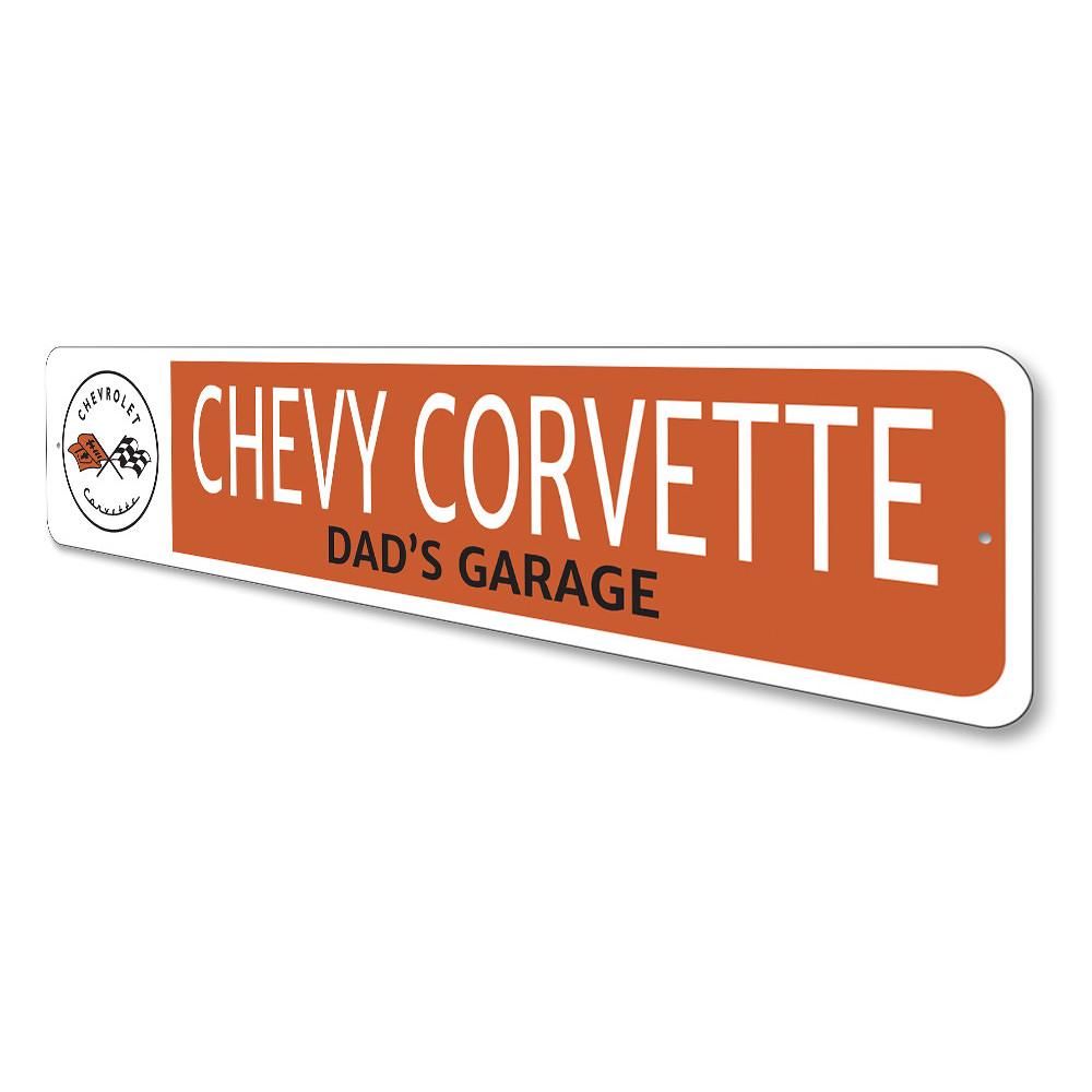 Chevy Corvette Garage Name Sign made of high-quality aluminum, featuring customizable text and pre-drilled holes for easy mounting.