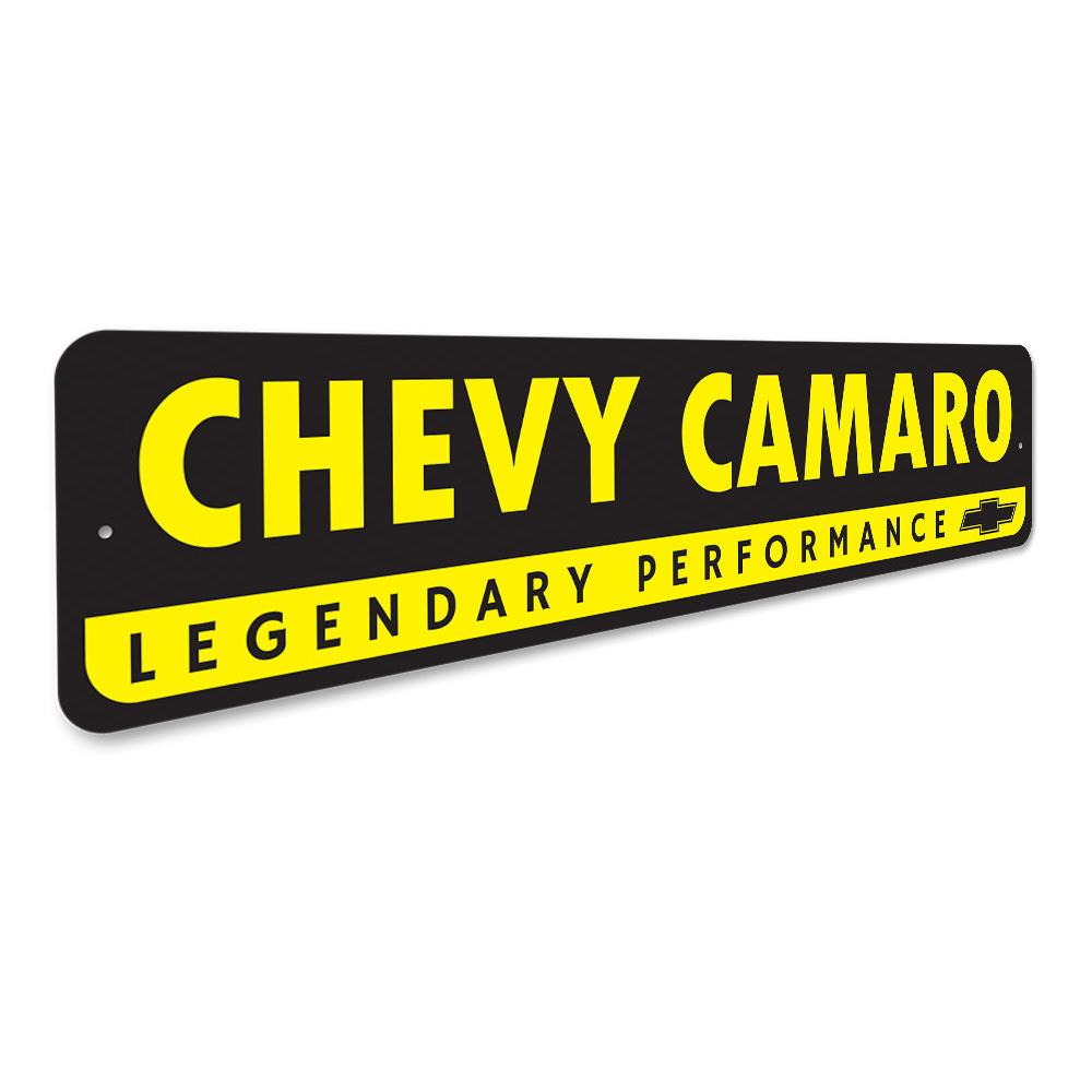 Chevy Logo Camaro Sign made of high-quality aluminum, featuring vibrant colors and a classic design, perfect for garages and man caves.