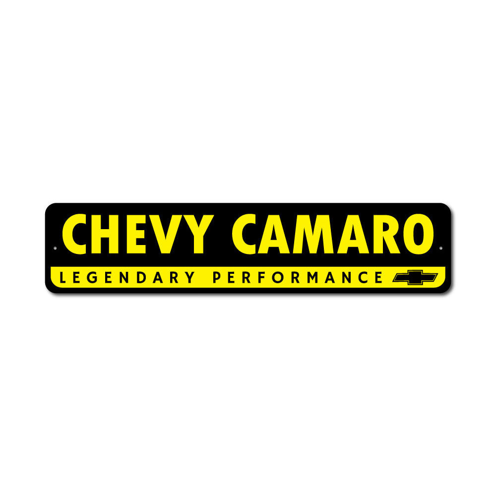 Chevy Logo Camaro Sign made of high-quality aluminum, featuring vibrant colors and a classic design, perfect for garages and man caves.