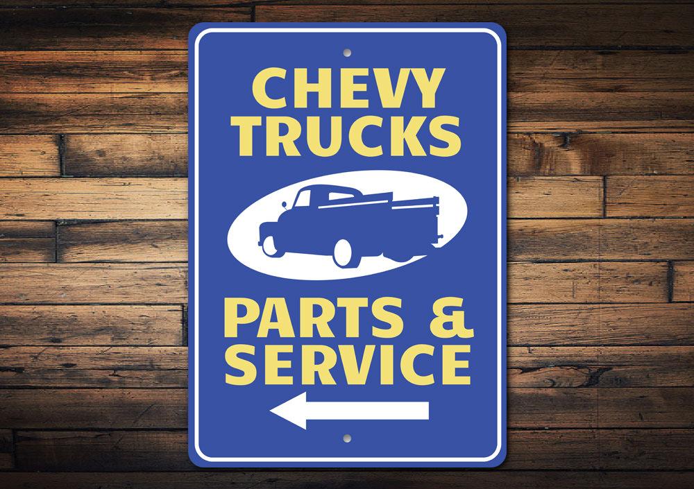 Chevy Trucks Arrow Sign made of high-quality aluminum, featuring vibrant colors and a classic design, perfect for home or garage decor.