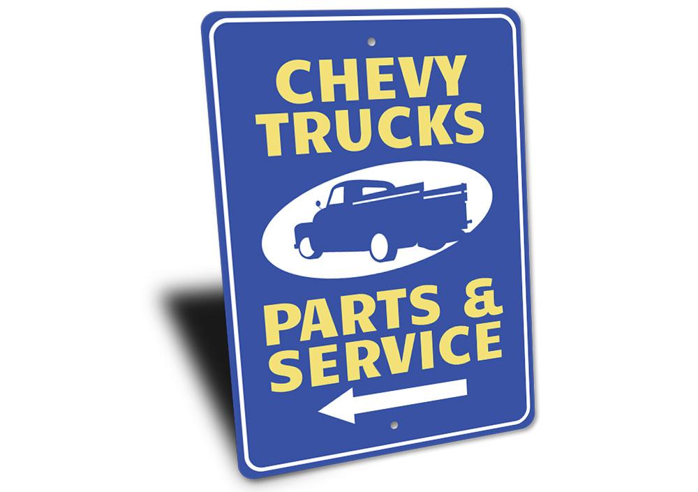 Chevy Trucks Arrow Sign made of high-quality aluminum, featuring vibrant colors and a classic design, perfect for home or garage decor.