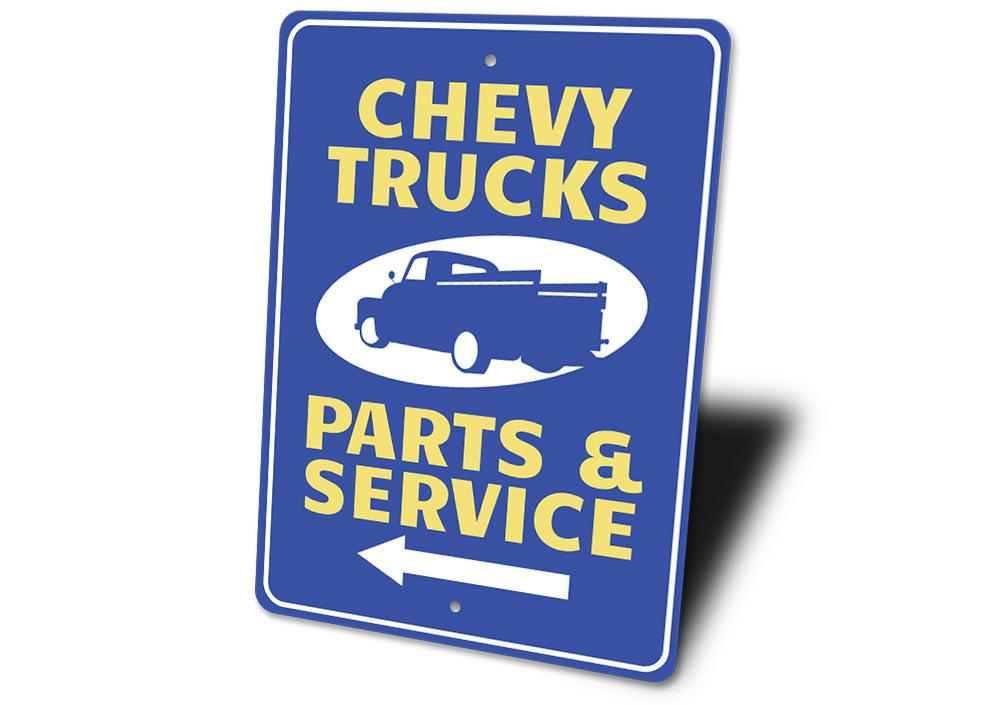 Chevy Trucks Arrow Sign made of high-quality aluminum, featuring vibrant colors and a classic design, perfect for home or garage decor.